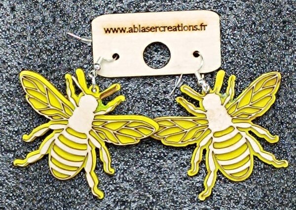 Boucles d’Oreilles Abeille en Bois