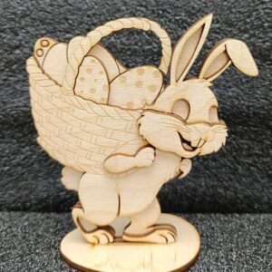 Lapin avec Grand Panier de Pâques en Bois Petit format