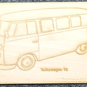 Carte Postale en Bois Gravée – Modèle Volkswagen T2
