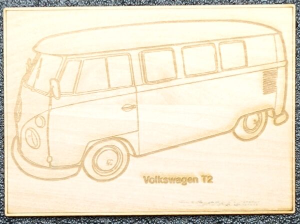 Carte Postale en Bois Gravée – Modèle Volkswagen T2