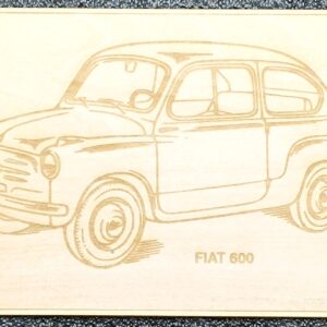 Carte Postale en Bois Gravée – Modèle FIAT 600