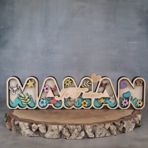 Prénom Maman fleuri 3D en bois