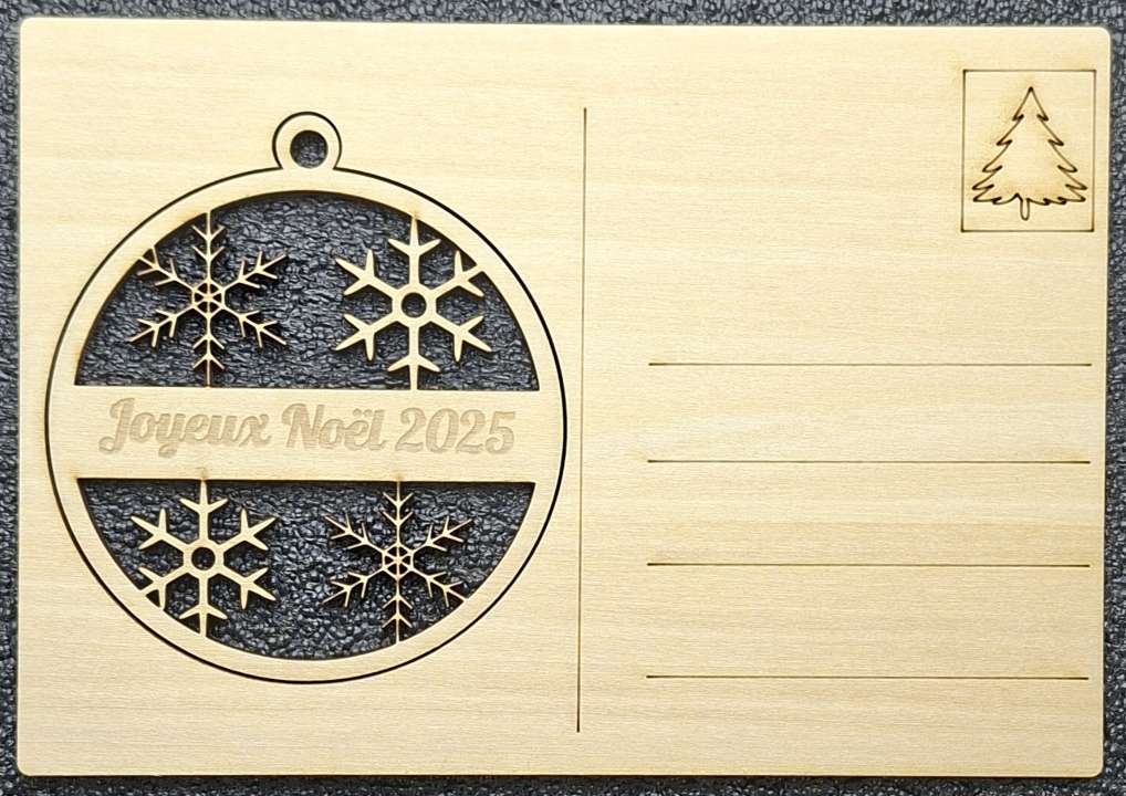 Carte postale de Noël en bois – Flocons de neige