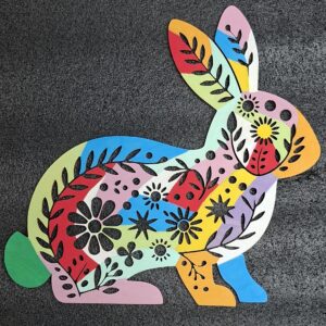 Lapin floral en bois à colorier