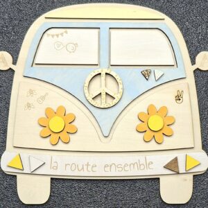 Plaque Combi Volkswagen bleu en bois multicouches