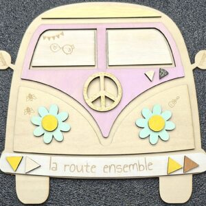 Plaque Combi Volkswagen rose en bois multicouches