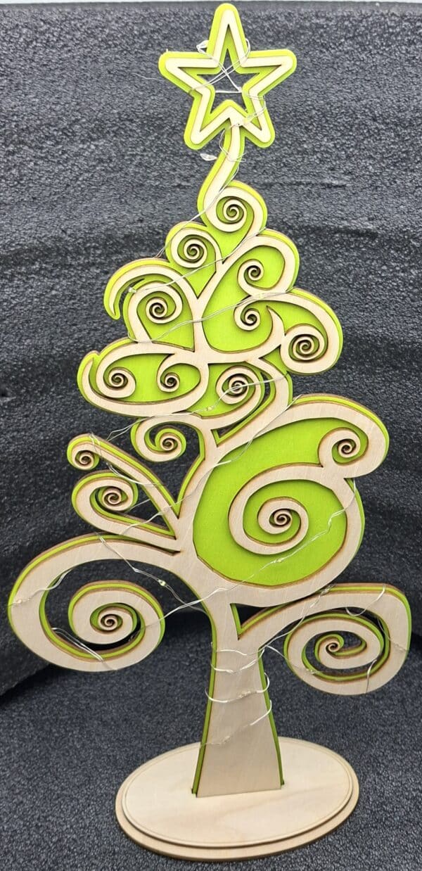Moyen Sapin Spirales 2D en Bois vert avec Guirlande Lumineuse