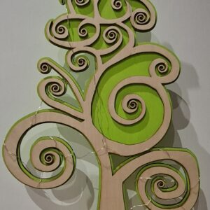 Grand Sapin Spirales 2D en Bois vert avec Guirlande Lumineuse