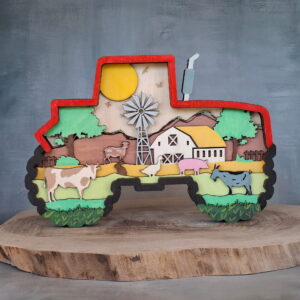 Tracteur rouge en bois multicouche