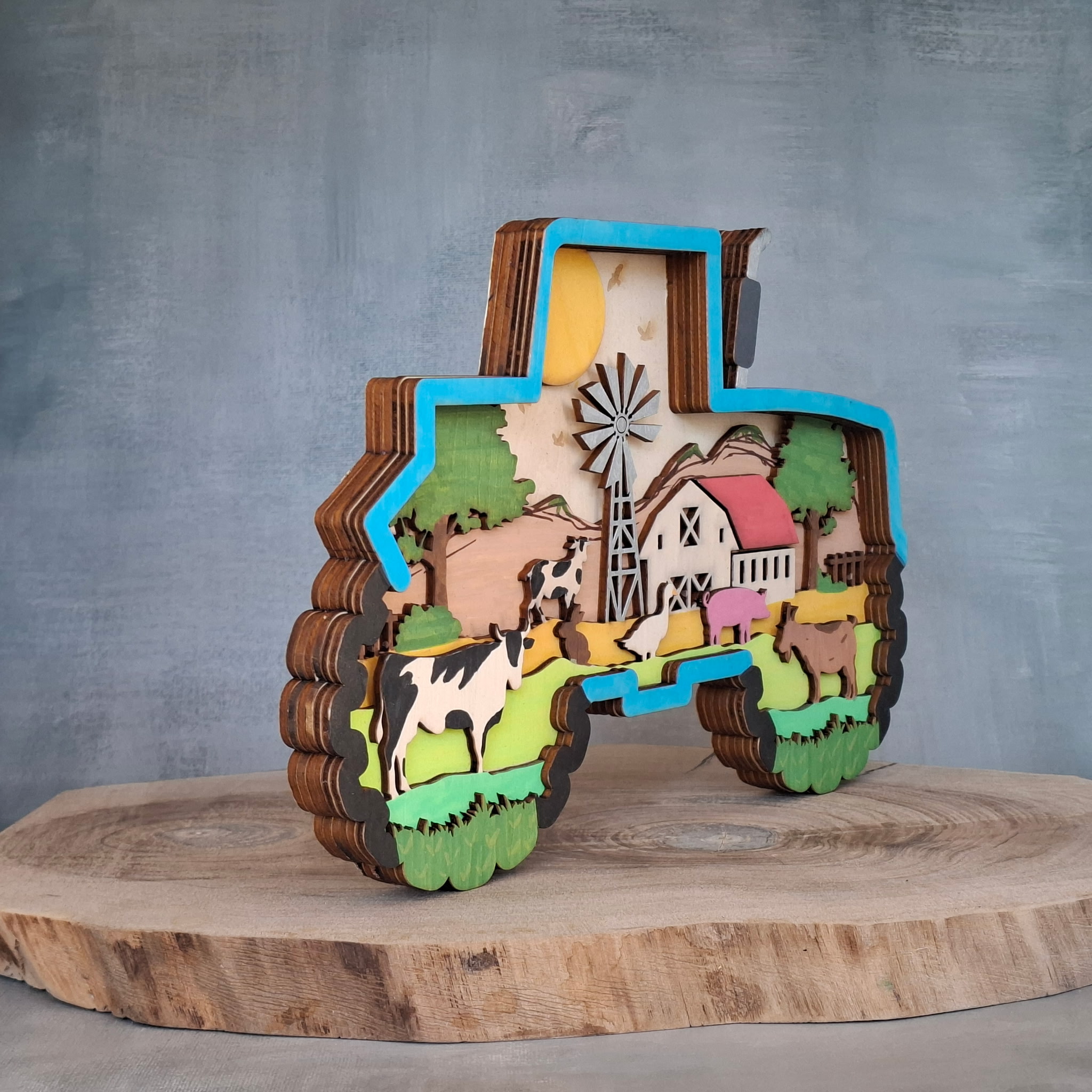 Tracteur Bleu en bois multicouche – Image 2