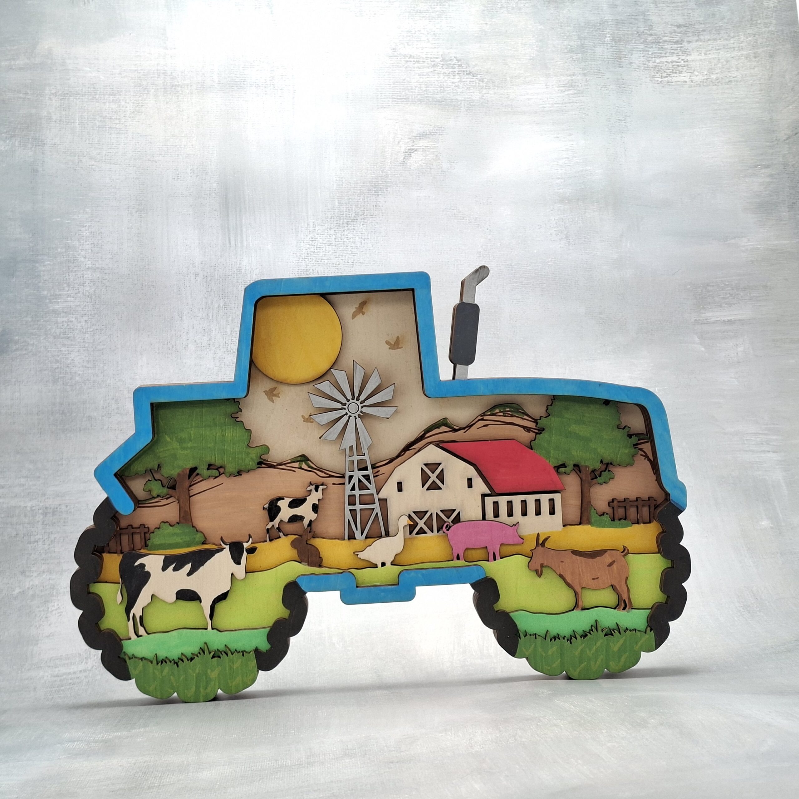 Tracteur Bleu en bois multicouche – Image 3