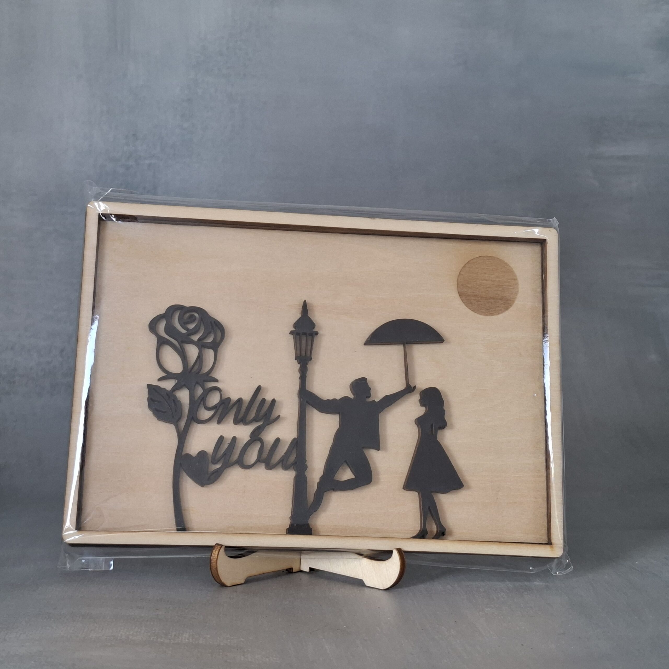 Cadre Scène Romantique en Bois 3D