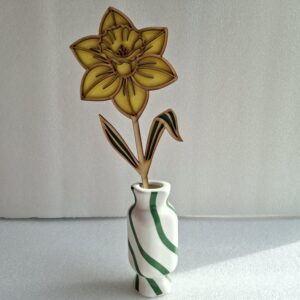Fleur en bois 2D Peint a la main Jonquille