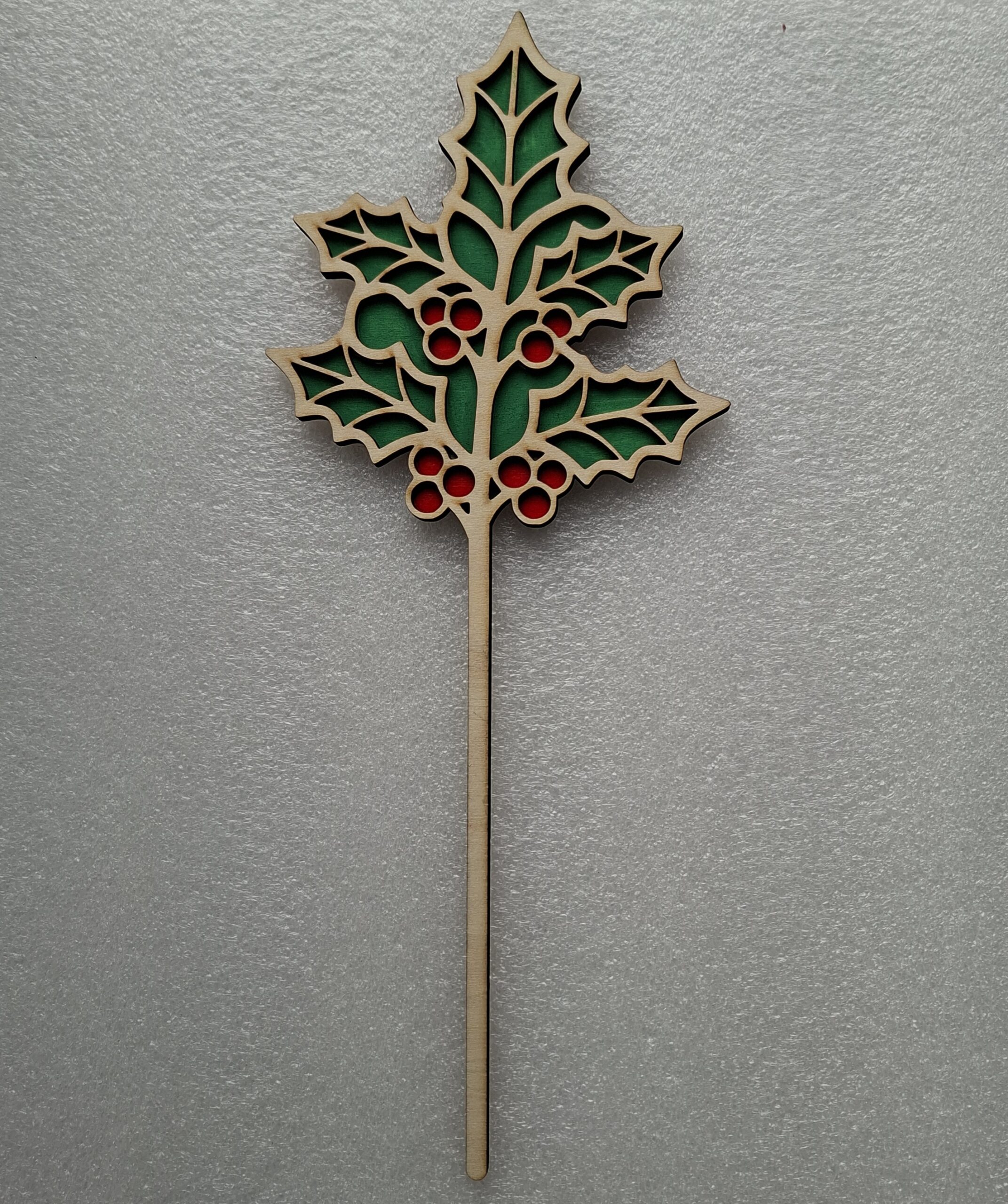 Fleur en bois 2D Peint a la main du Houx – Image 2