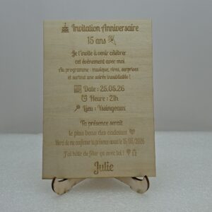 Invitation Carte en bois Anniversaire