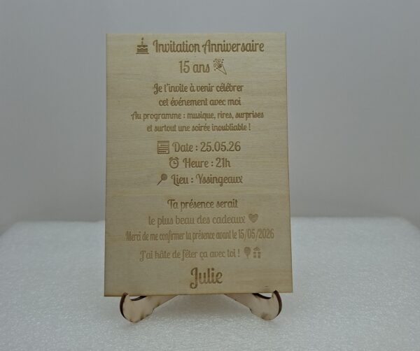 Invitation Carte en bois Anniversaire