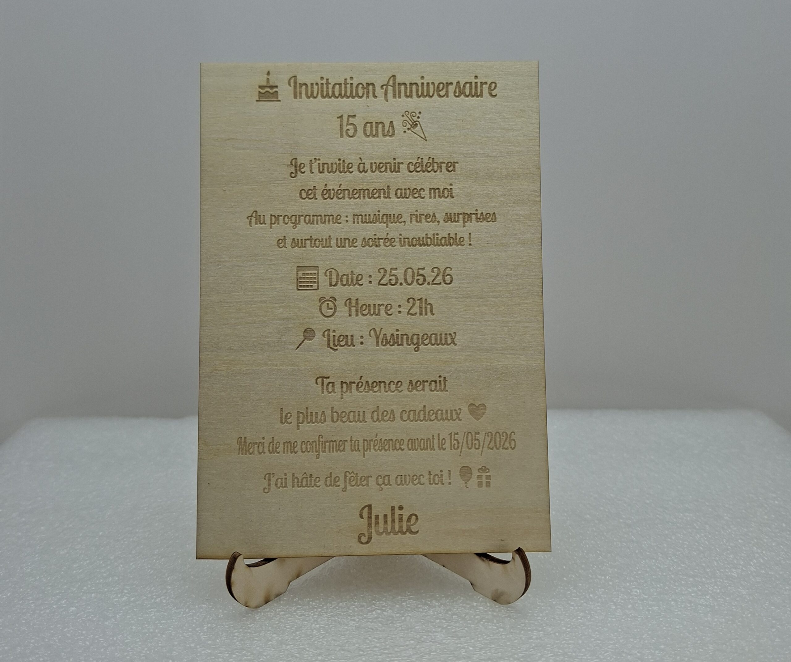Invitation Carte en bois Anniversaire