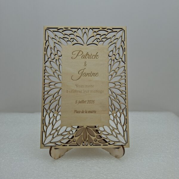 Invitation dentelle en bois Mariage 2