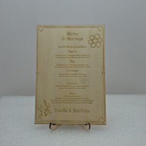 Carte Menu en bois Mariage