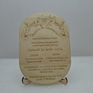 Invitation rond en bois Mariage