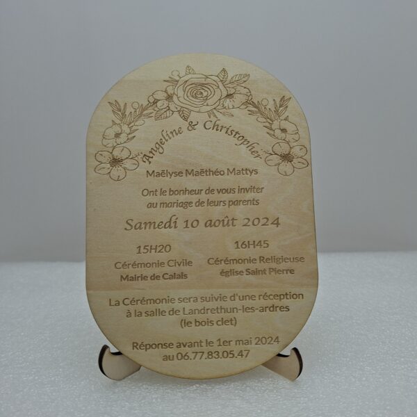 Invitation rond en bois Mariage