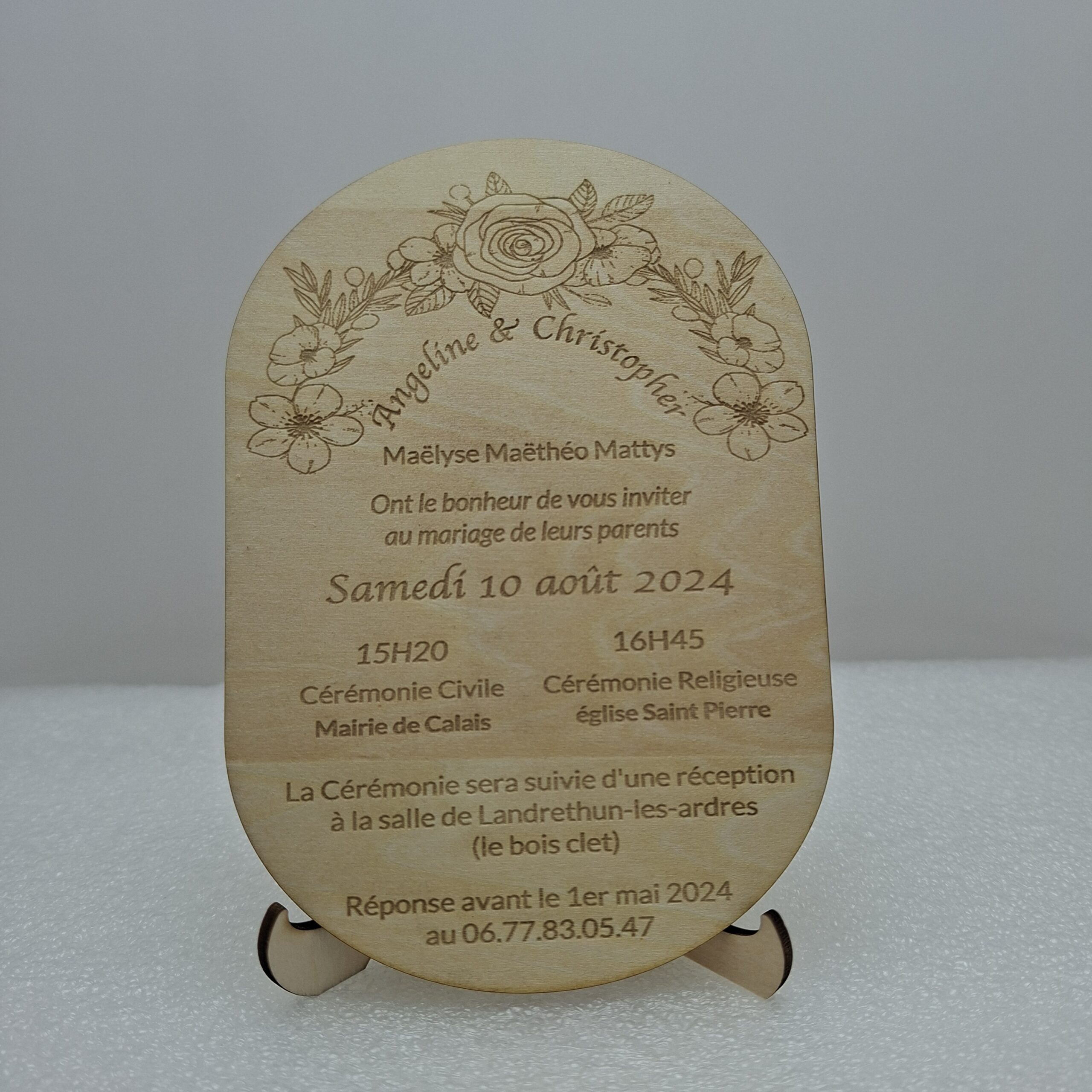 Invitation rond en bois Mariage