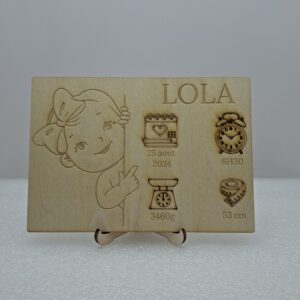Carte en bois Naissance Filles
