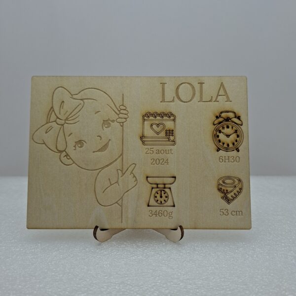 Carte en bois Naissance Filles