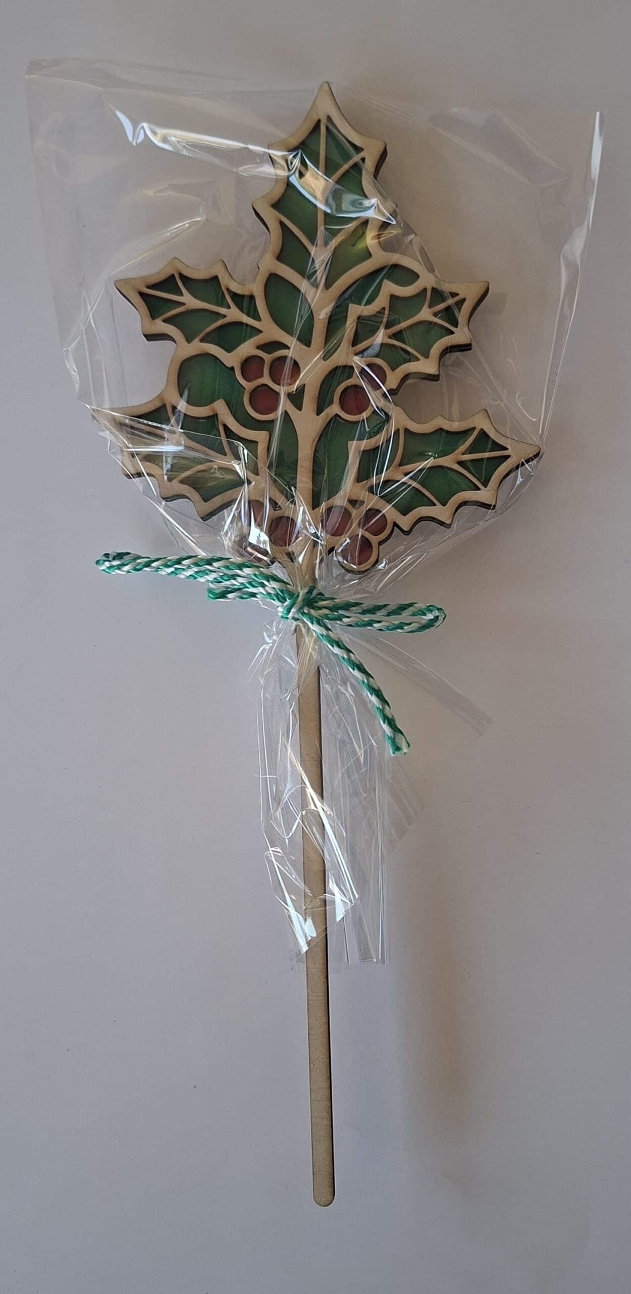 Fleur en bois 2D Peint a la main du Houx – Image 3