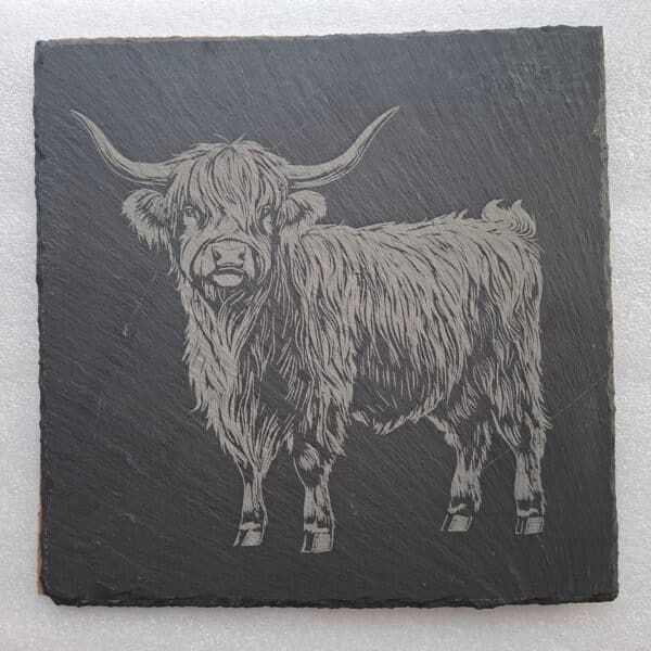 Gravure d'une vache Ardoise Carré