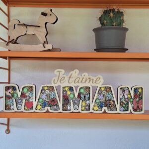 Prénom Maman Je t'aime en bois 3D
